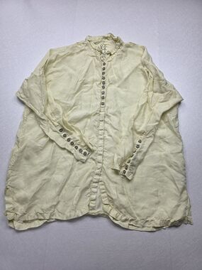 Vintage Johnny Was Pete & Greta Cupro Silk Button Down Tunic Shirt - Pale Yellow